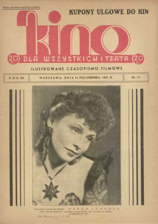 KINO DLA WSZYSTKICH magazine side cover Issue 14 15 October 1937