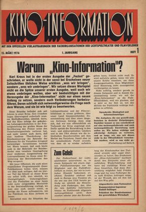 KINO INFORMATION magazine side cover Issue 1  1974