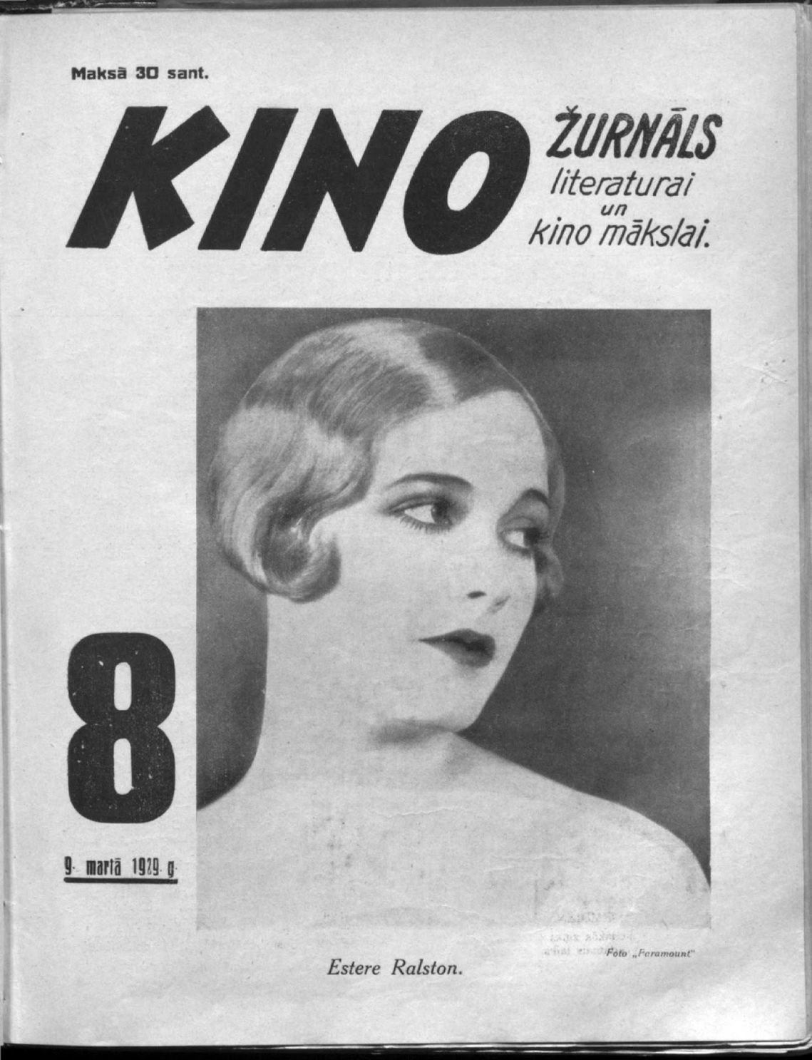 KINO (1926) magazine side cover Issue 8 9 March 1929