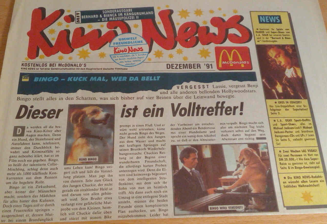 KINO NEWS magazine side cover December 1991