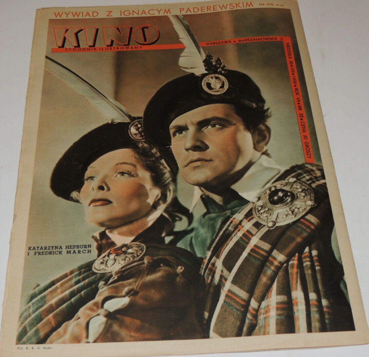 KINO TYGODNIK ILUSTROWANY magazine side cover Issue 35 30 August 1936