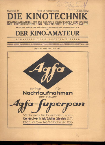 KINOTECHNIK | DIE magazine side cover 20 July 1927