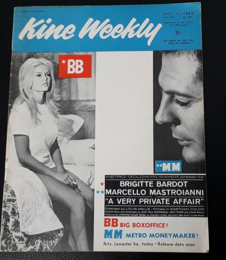 KINE WEEKLY magazine side cover 11 October 1962