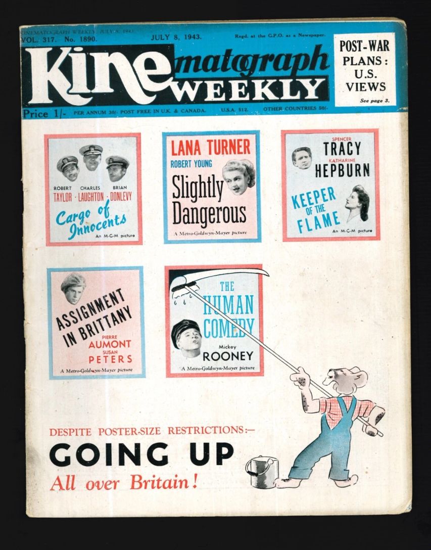 KINE WEEKLY magazine side cover 8 July 1943