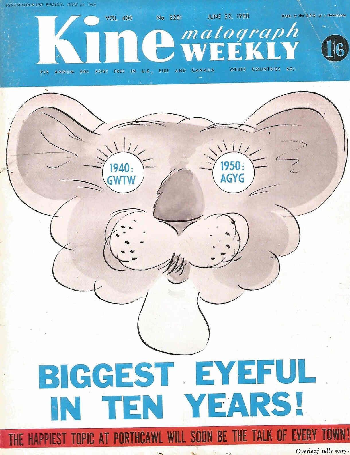 KINE WEEKLY magazine side cover 22 June 1950