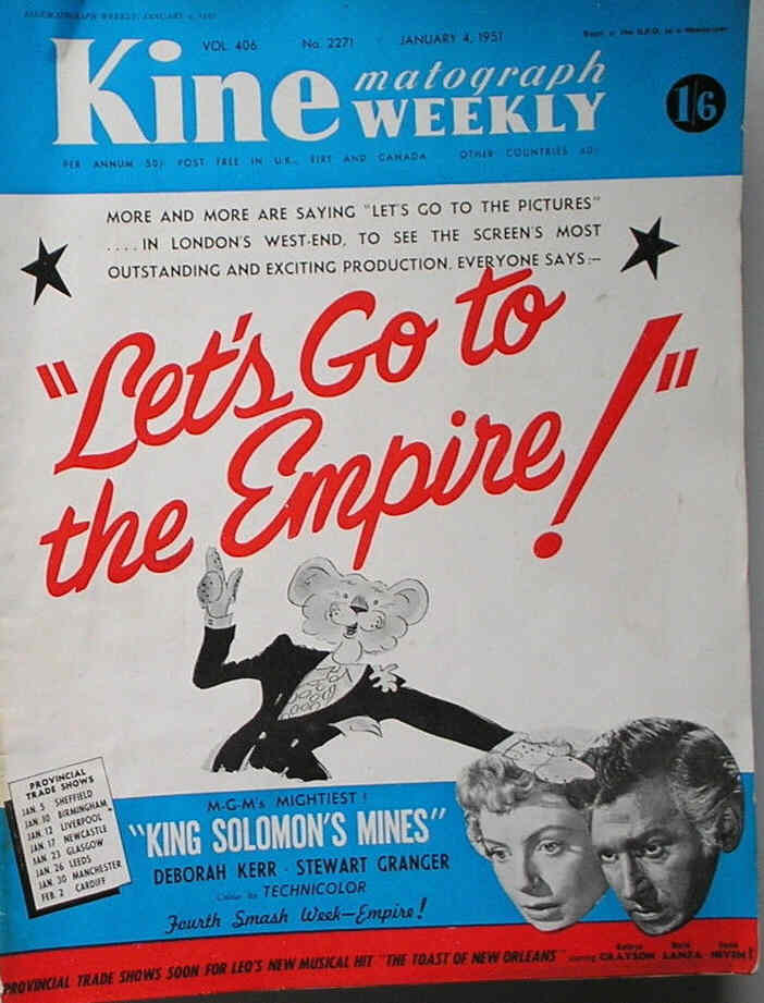 KINE WEEKLY magazine side cover 4 January 1951