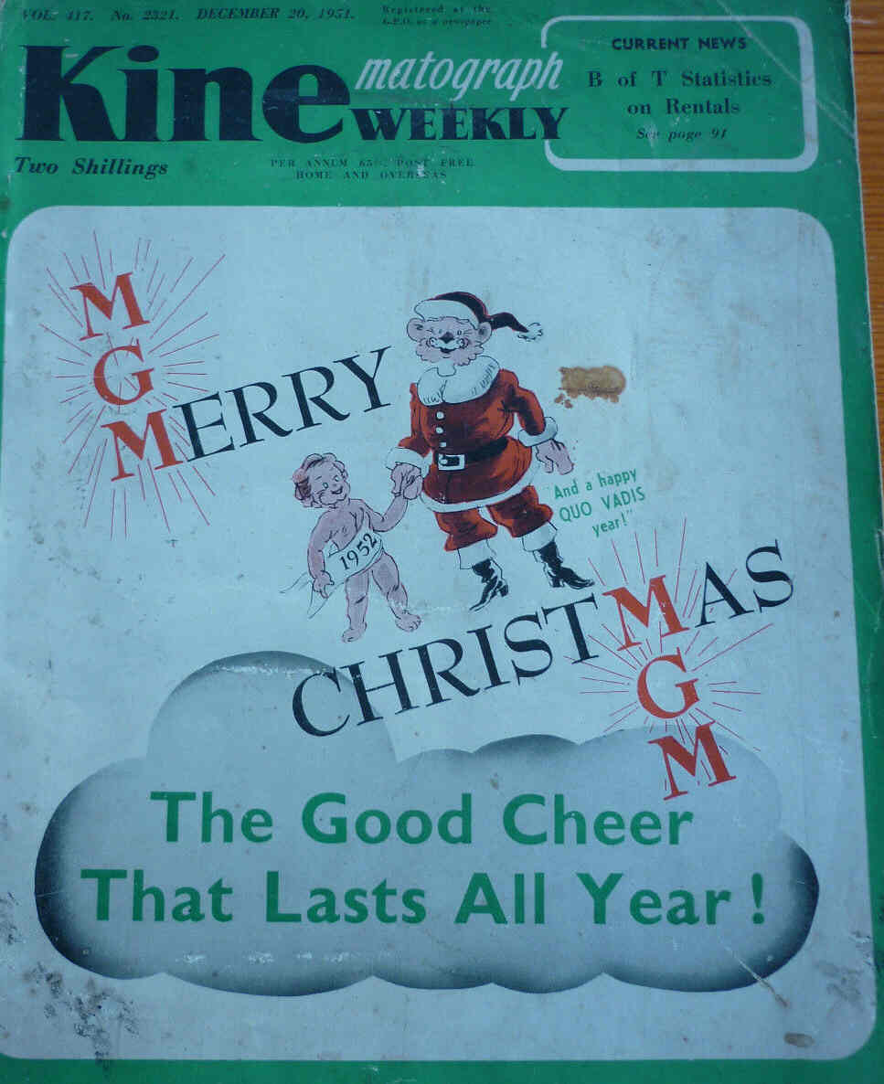 KINE WEEKLY magazine side cover 20 December 1951