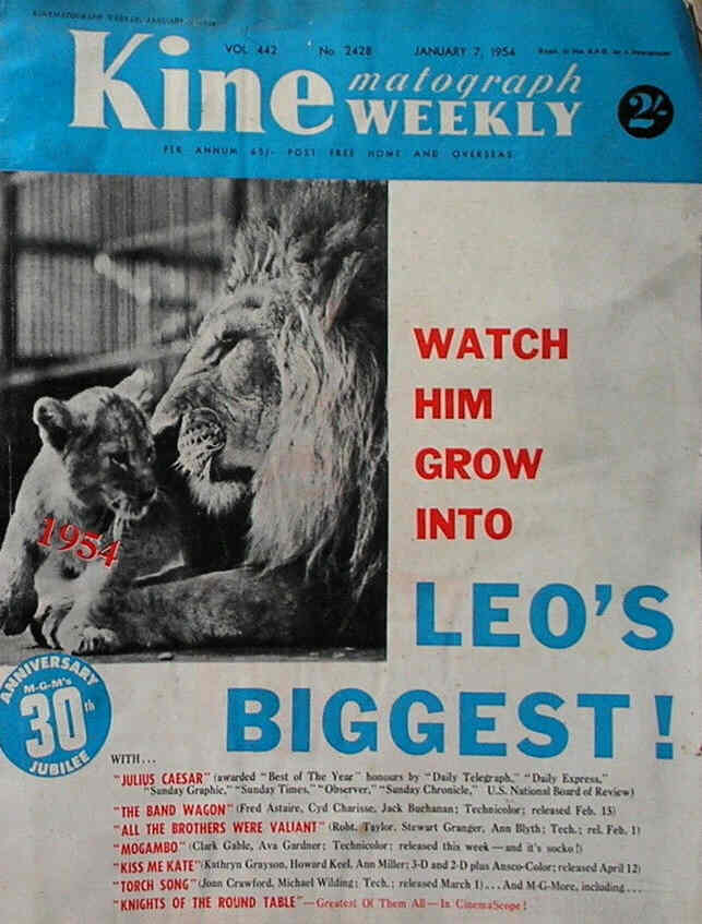 KINE WEEKLY magazine side cover 7 January 1954