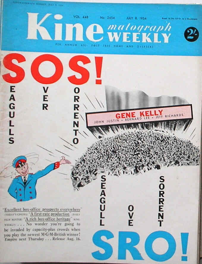 KINE WEEKLY magazine side cover 8 July 1954