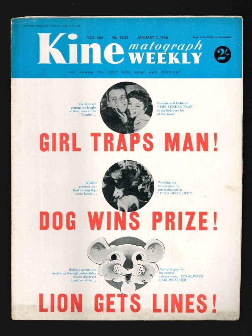 KINE WEEKLY magazine side cover 5 January 1956