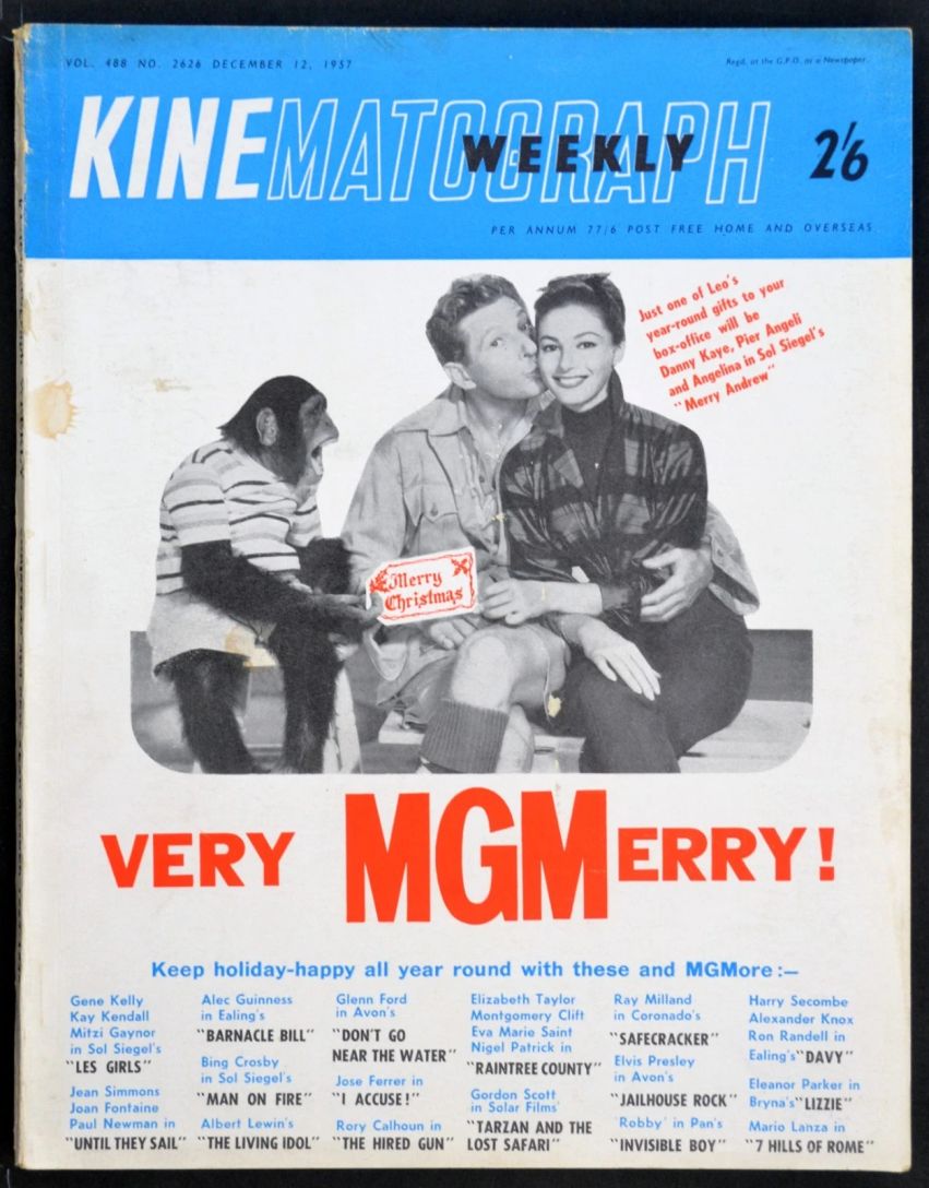 KINE WEEKLY magazine side cover 12 December 1957