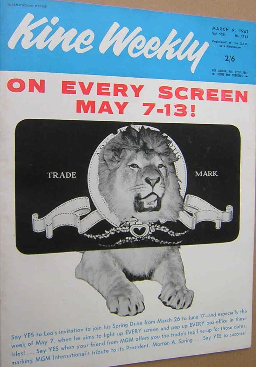 KINE WEEKLY magazine side cover 9 March 1961