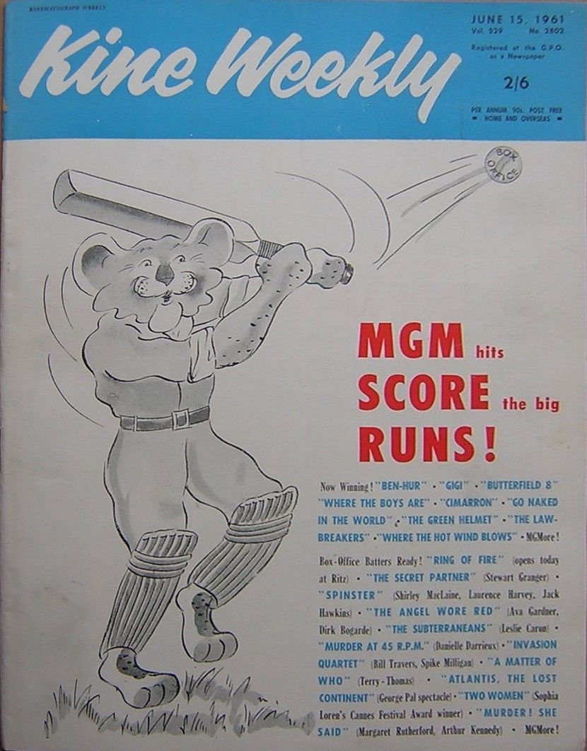 KINE WEEKLY magazine side cover 15 June 1961