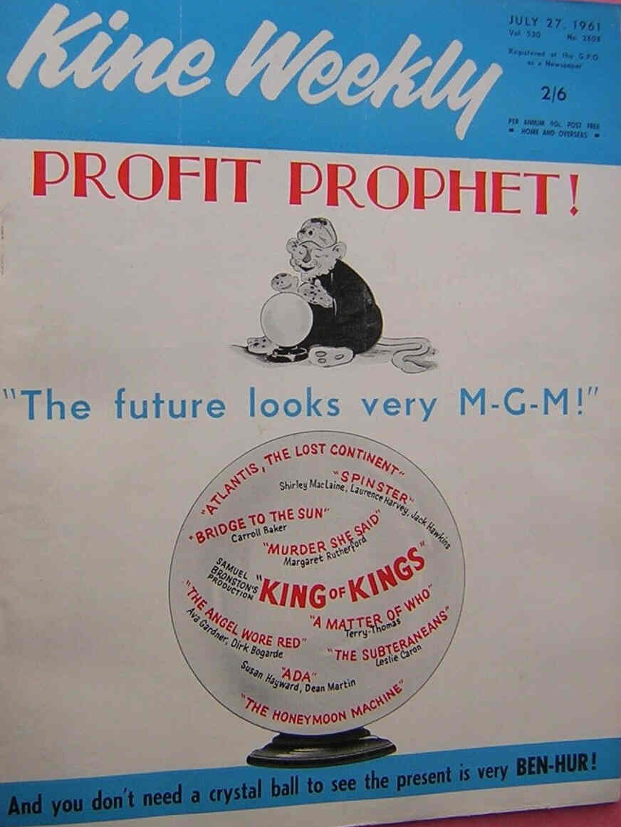 KINE WEEKLY magazine side cover 27 July 1961