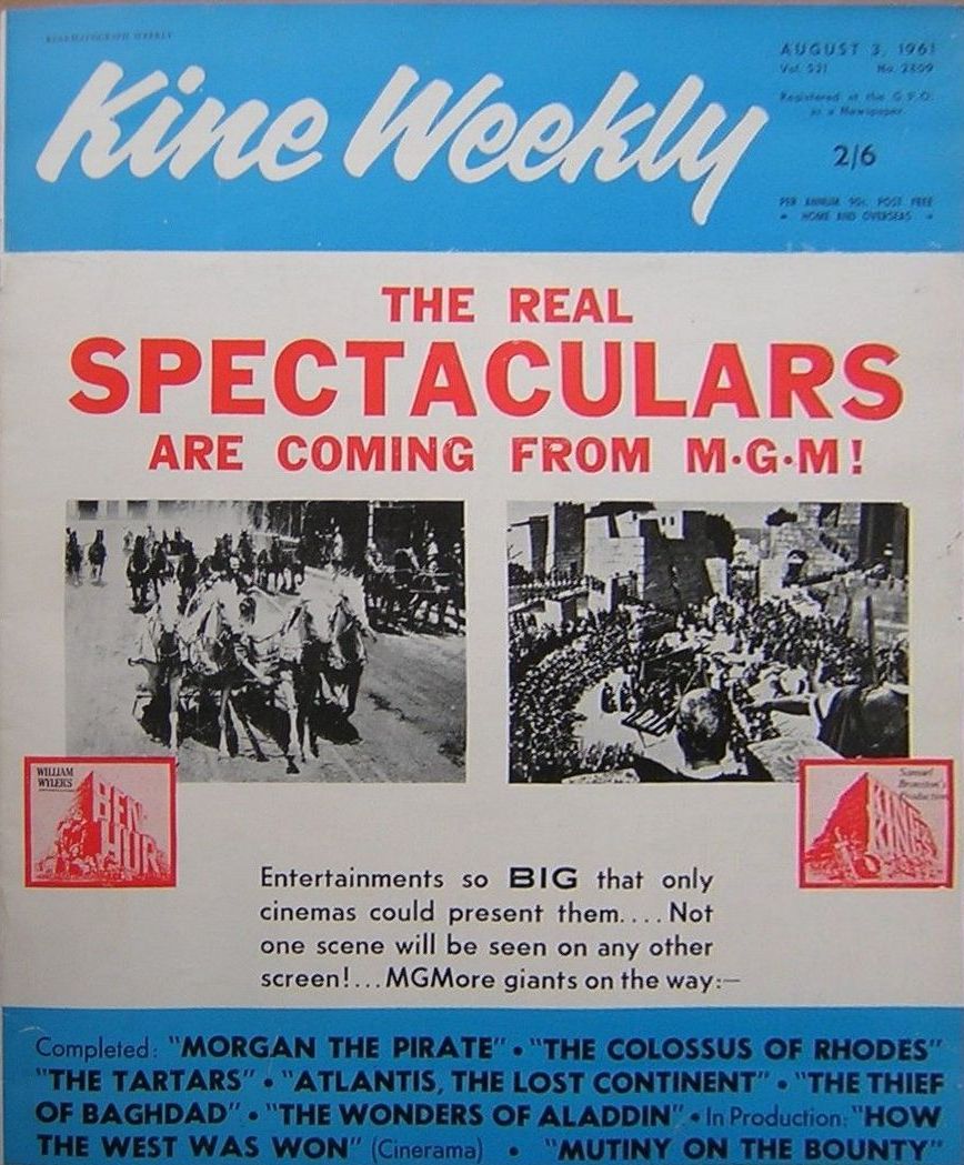 KINE WEEKLY magazine side cover 3 August 1961