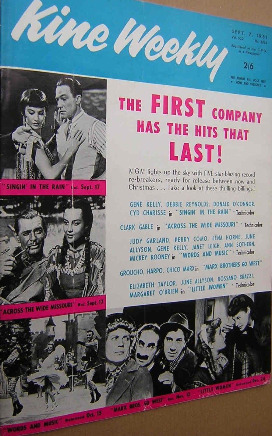 KINE WEEKLY magazine side cover 7 September 1961