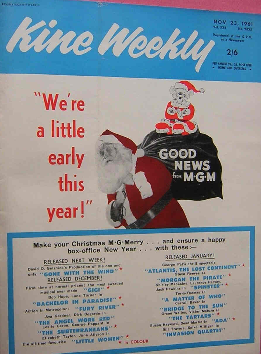 KINE WEEKLY magazine side cover 23 November 1961