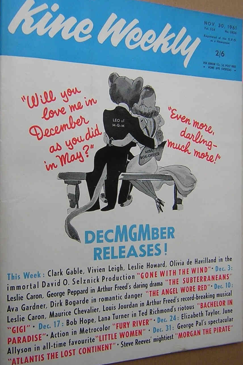 KINE WEEKLY magazine side cover 30 November 1961