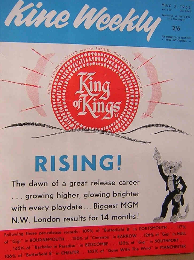 KINE WEEKLY magazine side cover 3 May 1962