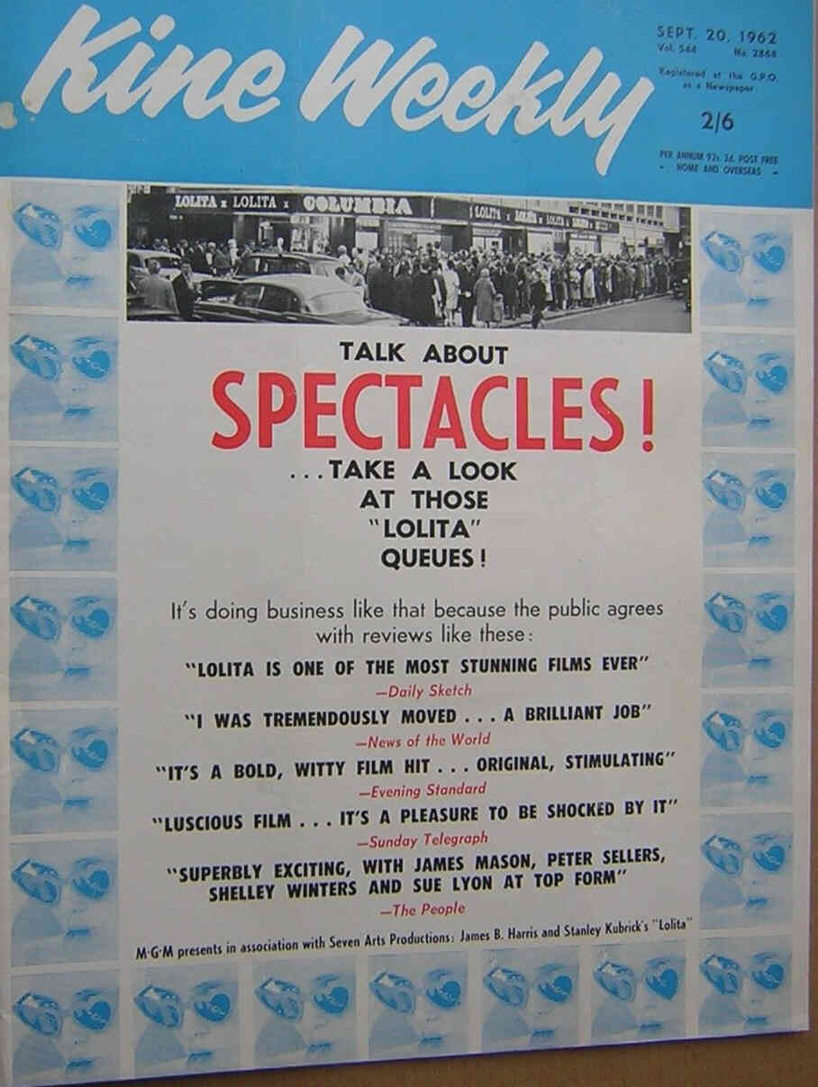 KINE WEEKLY magazine side cover 20 September 1962