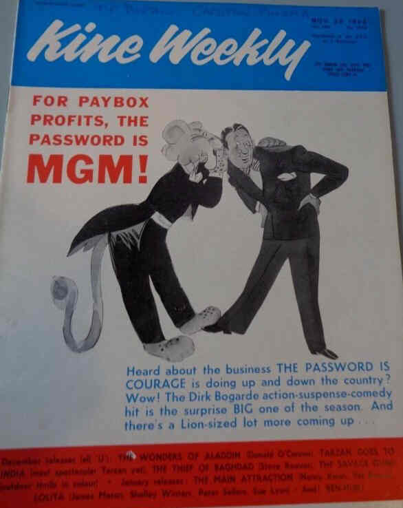 KINE WEEKLY magazine side cover 29 November 1962