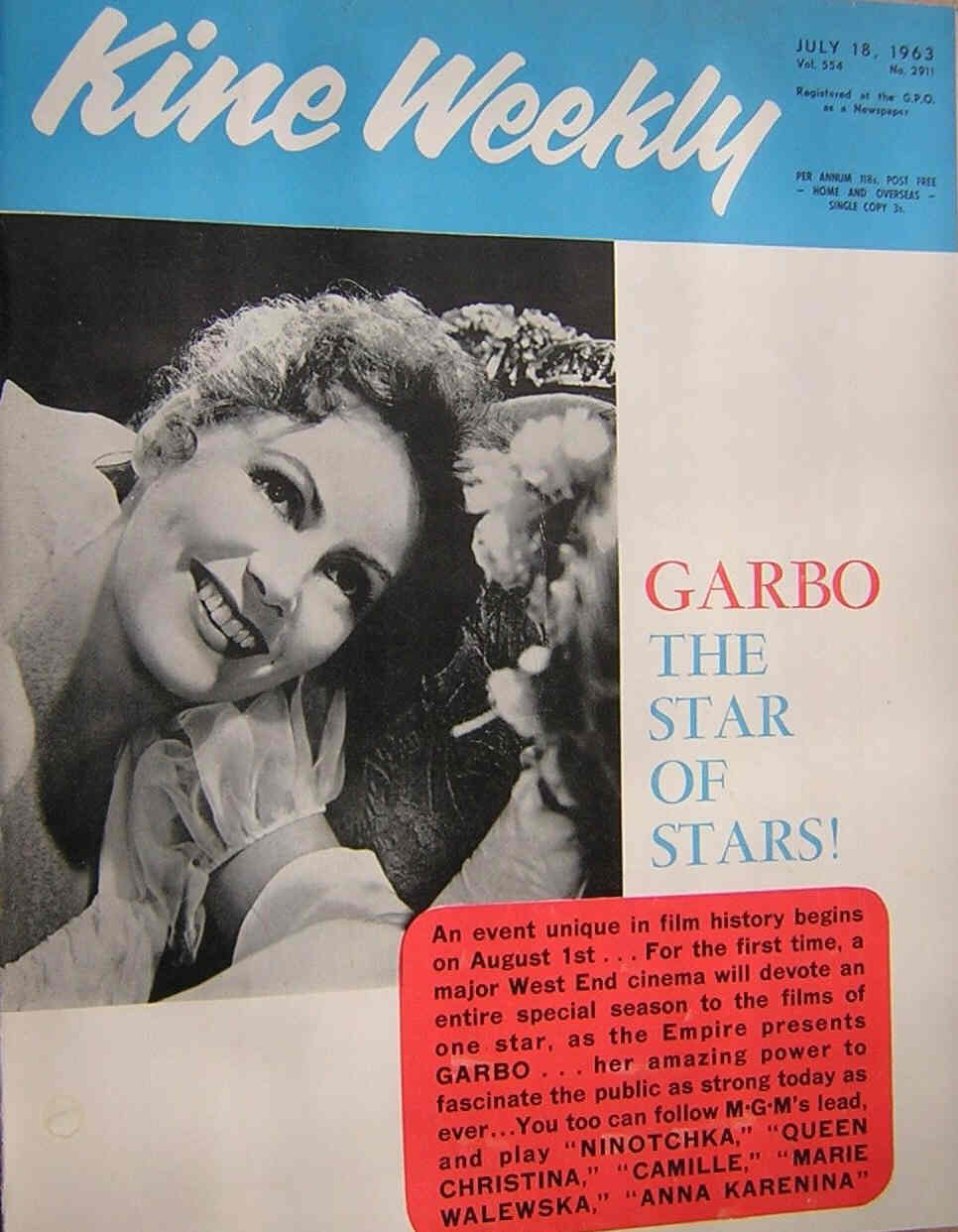 KINE WEEKLY magazine side cover 18 July 1963
