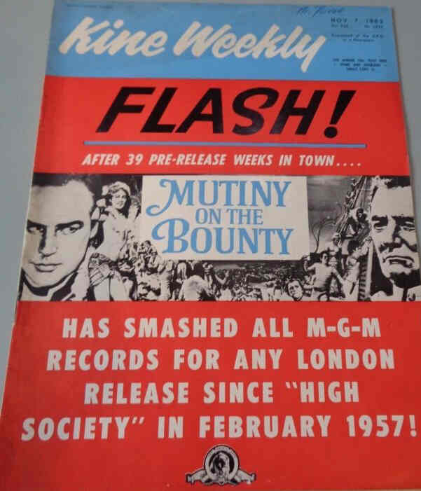 KINE WEEKLY magazine side cover 7 November 1963