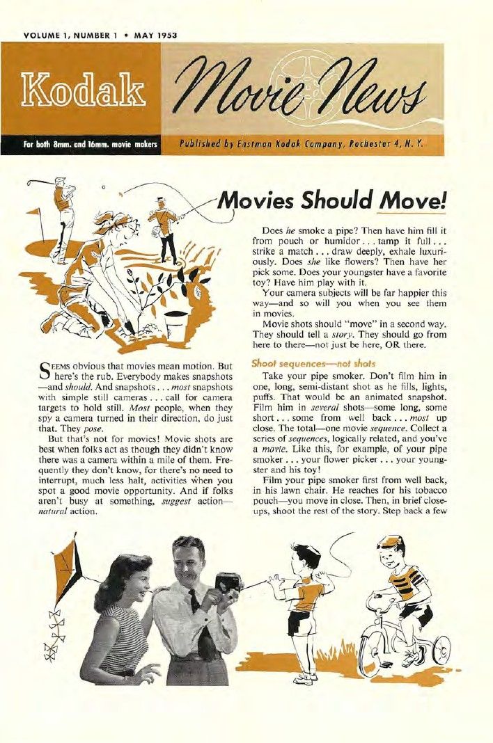 KODAK MOVIE NEWS magazine side cover  Vol 1 No  1  May 1953