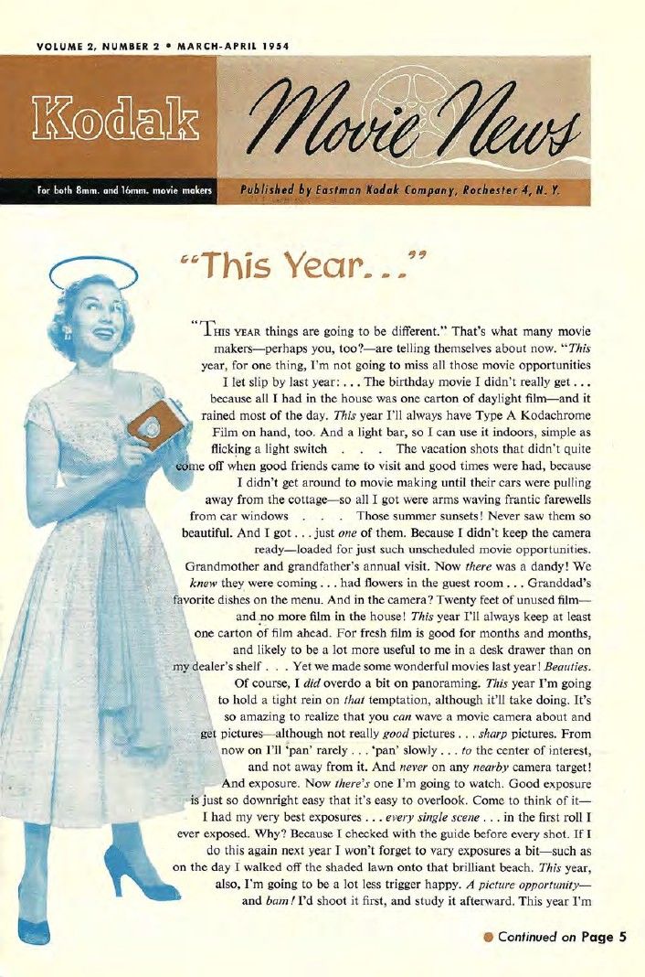 KODAK MOVIE NEWS magazine side cover  Vol 2 No  2  March/April 1954