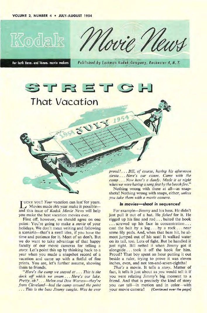KODAK MOVIE NEWS magazine side cover  Vol 2 No  4  July/August 1954