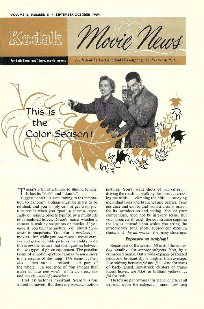 KODAK MOVIE NEWS magazine side cover  Vol 2 No  5  September/October 1954