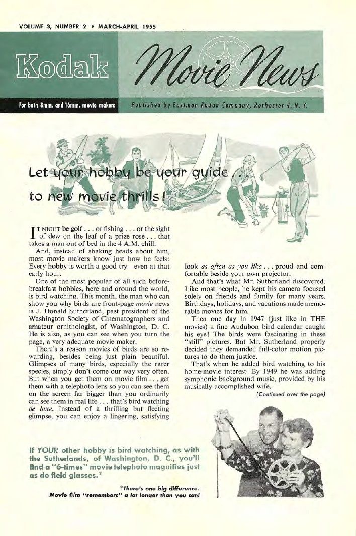 KODAK MOVIE NEWS magazine side cover  Vol 3 No  2  March/April 1955