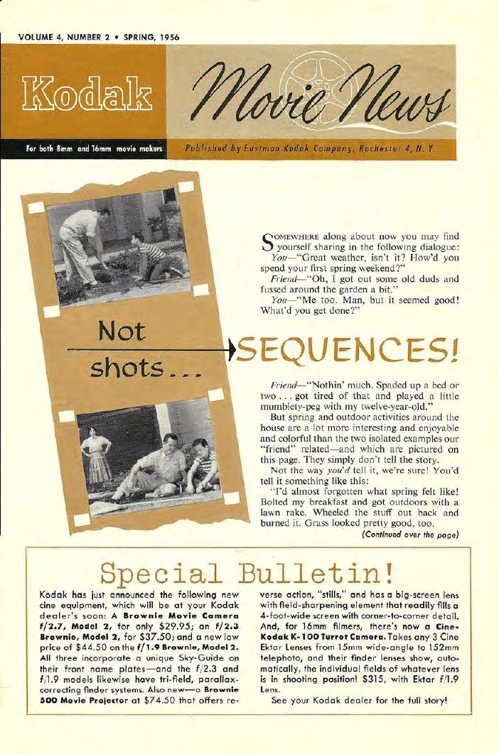 KODAK MOVIE NEWS magazine side cover  Vol 4 No  2 Spring 1956