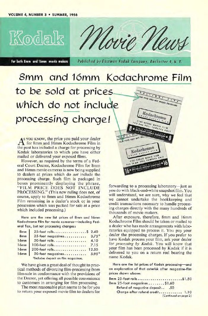 KODAK MOVIE NEWS magazine side cover  Vol 4 No  3 Summer 1956