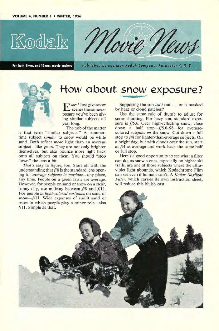 KODAK MOVIE NEWS magazine side cover  Vol 4 No  1 Winter 1956