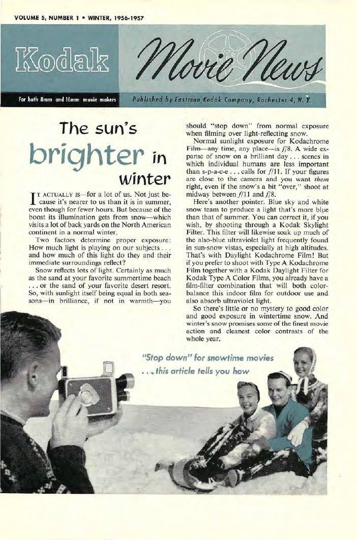 KODAK MOVIE NEWS magazine side cover  Vol 5 No  1 Winter 1956