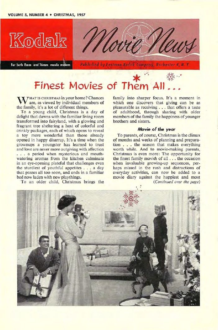 KODAK MOVIE NEWS magazine side cover  Vol 5 No  4  December 1957