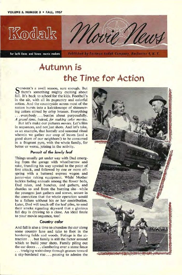 KODAK MOVIE NEWS magazine side cover  Vol 5 No  3 Fall 1957