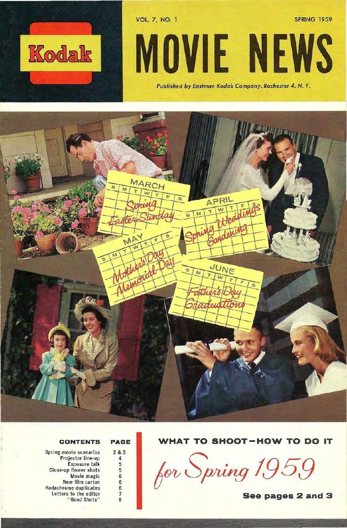 KODAK MOVIE NEWS magazine side cover  Vol 7 No  1 Spring 1959