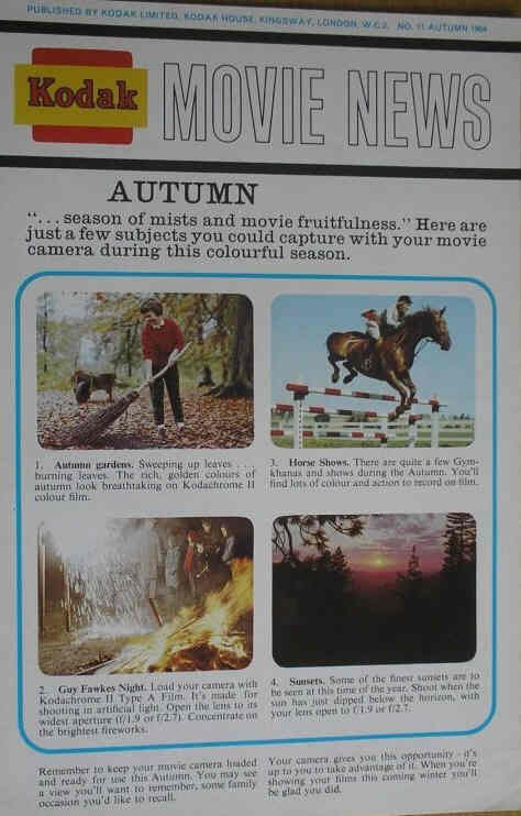 KODAK MOVIE NEWS (UK) magazine side cover Issue 11 Autumn 1964