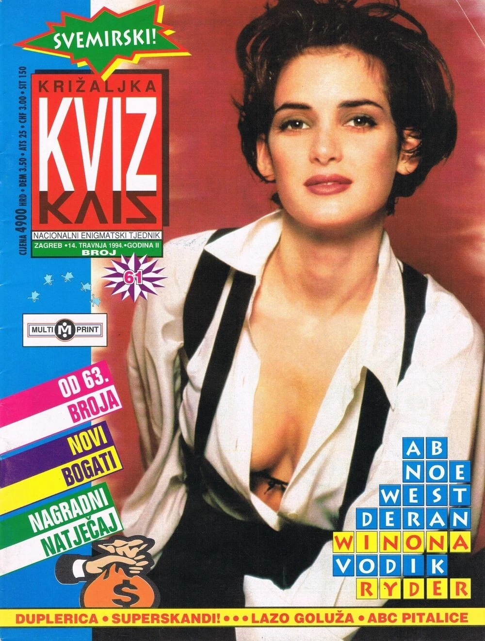 KRIZALJKA KVIZ magazine side cover Issue 61 14 April 1994