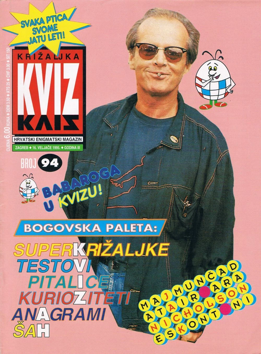 KRIZALJKA KVIZ magazine side cover Issue 94 16 February 1995