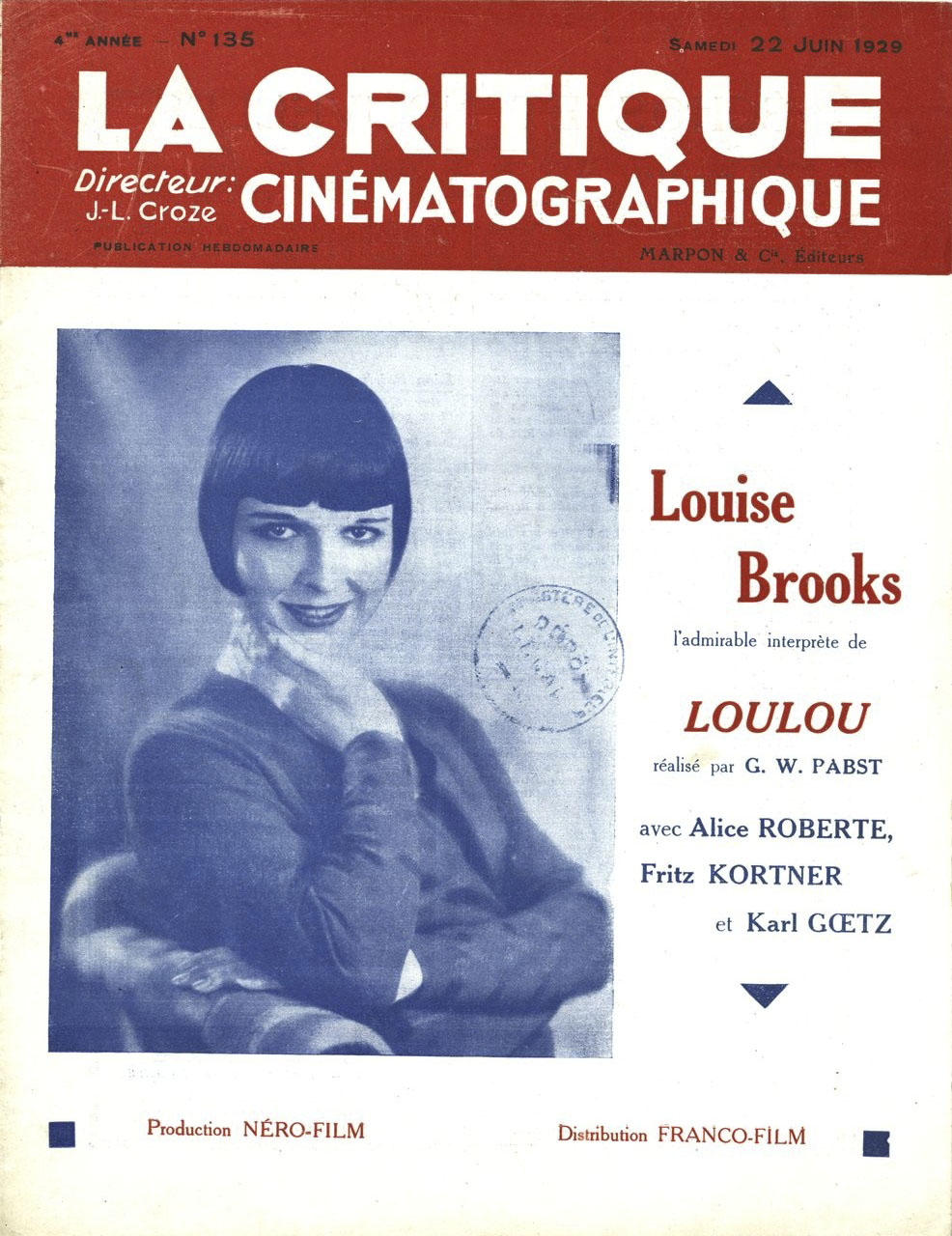 CRITIQUE CINEMATOGRAPHIQUE | LA magazine side cover Issue 135 22 June 1929