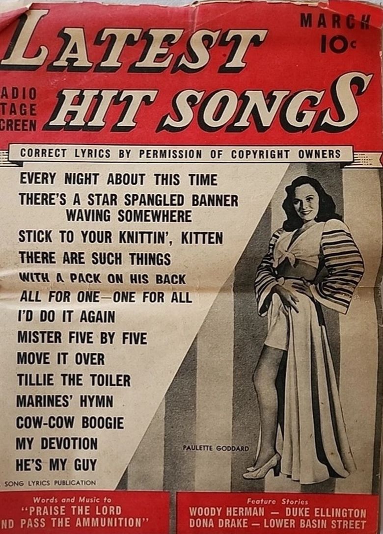 LATEST HIT SONGS magazine side cover Issue 1  March 1943