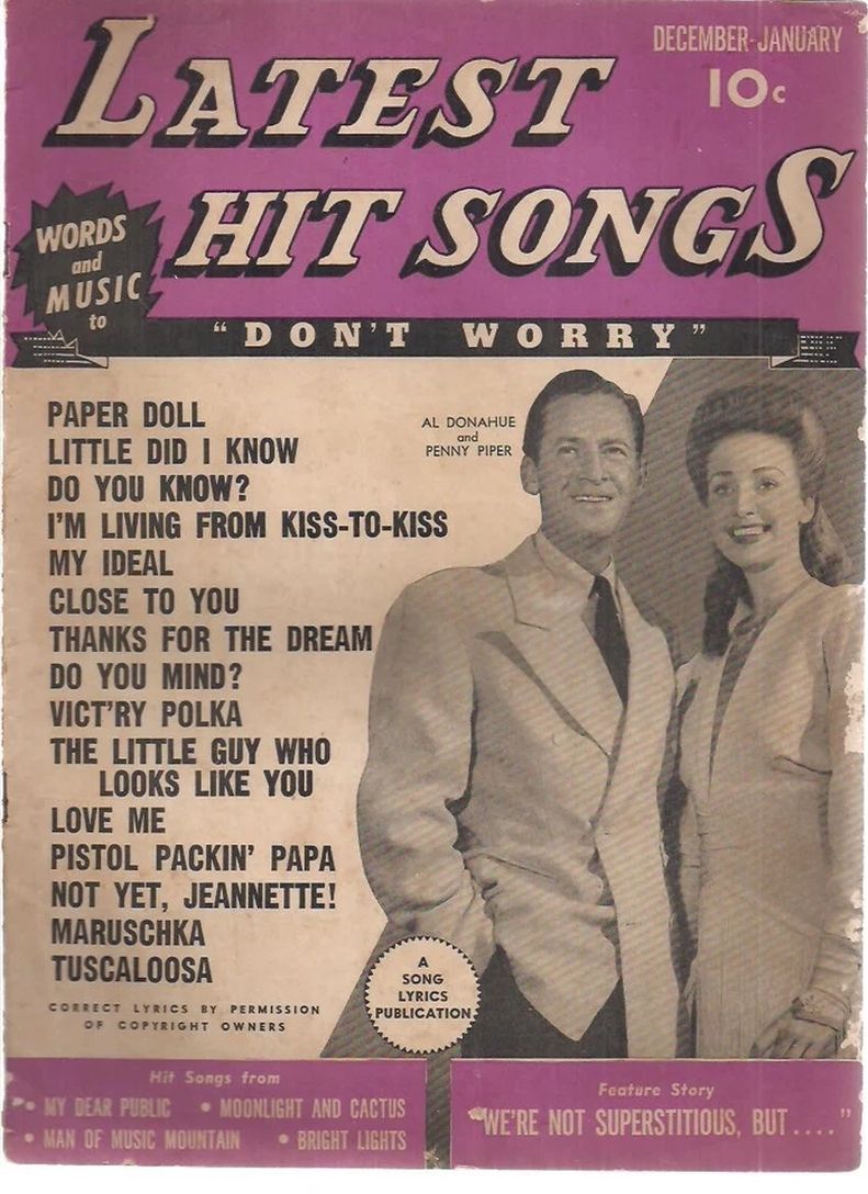 LATEST HIT SONGS magazine side cover Issue 6  December 1943/ January 1944 