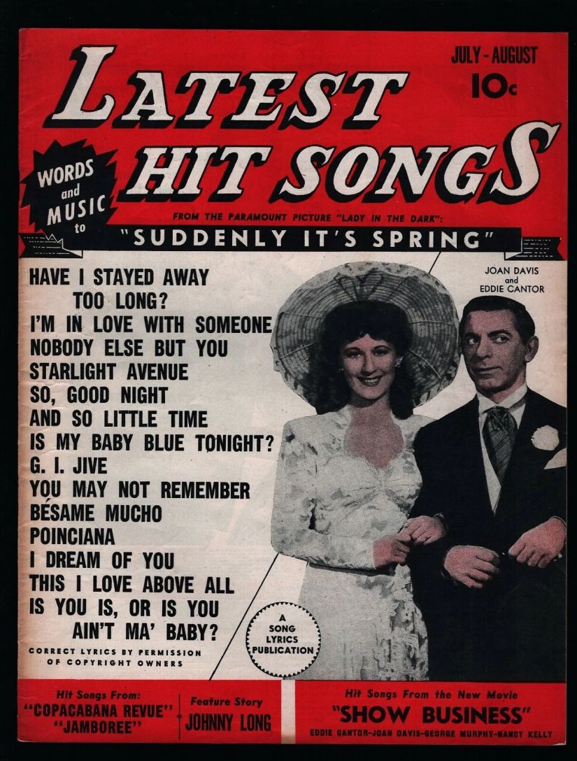 LATEST HIT SONGS magazine side cover  July/August 1944