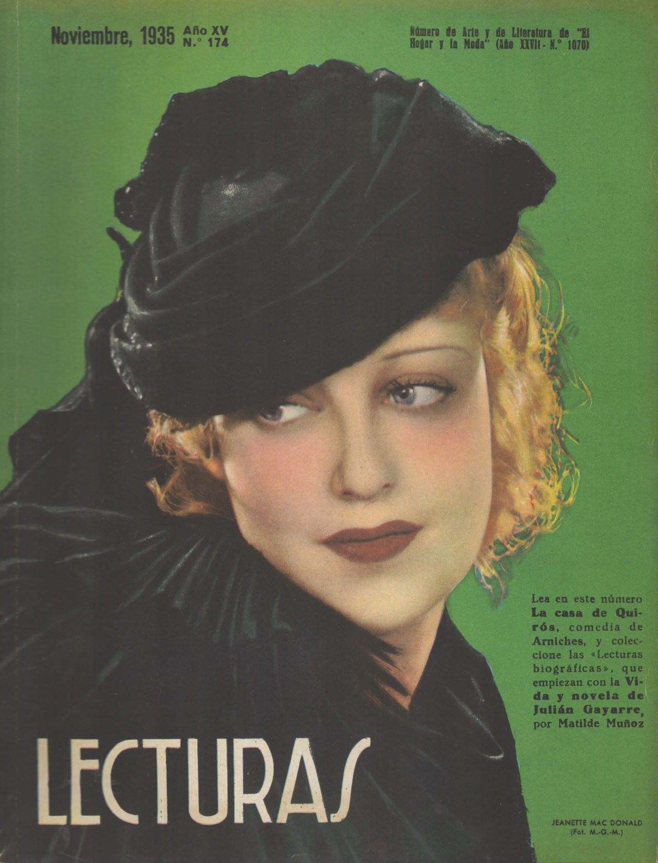 LECTURAS magazine side cover Issue 174  November 1935