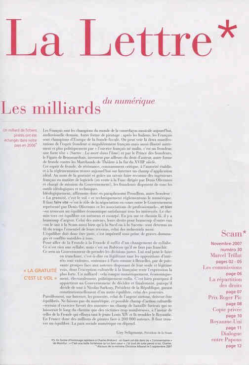 LETTRE DE LA SCAM | LA magazine side cover Issue 30 November 2007
