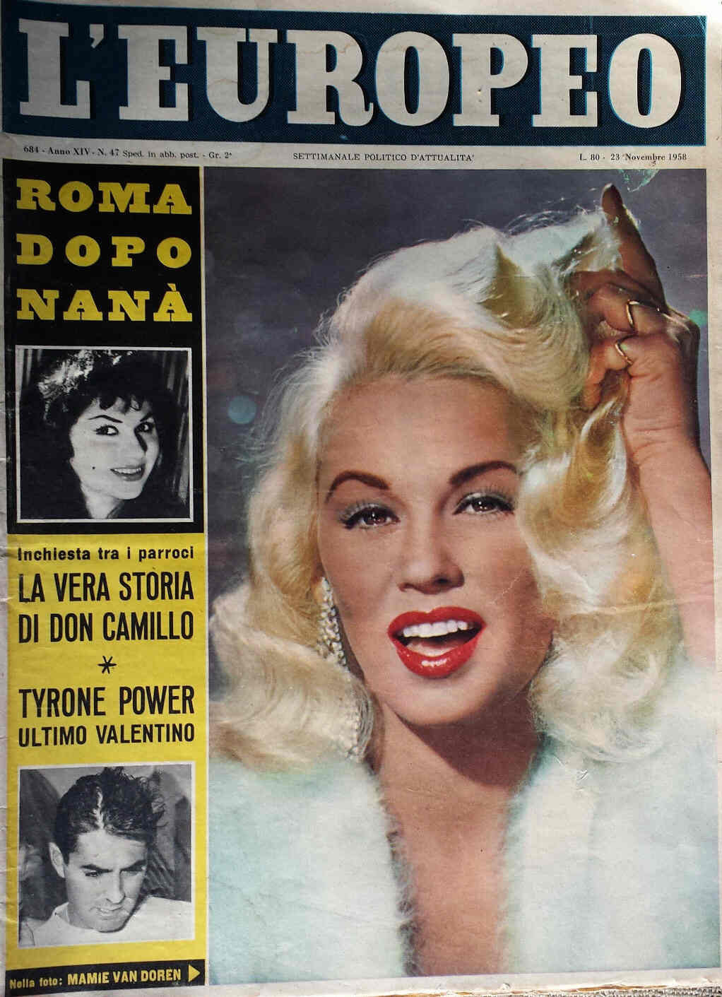 L EUROPEO magazine side cover Issue 47 23 November 1958