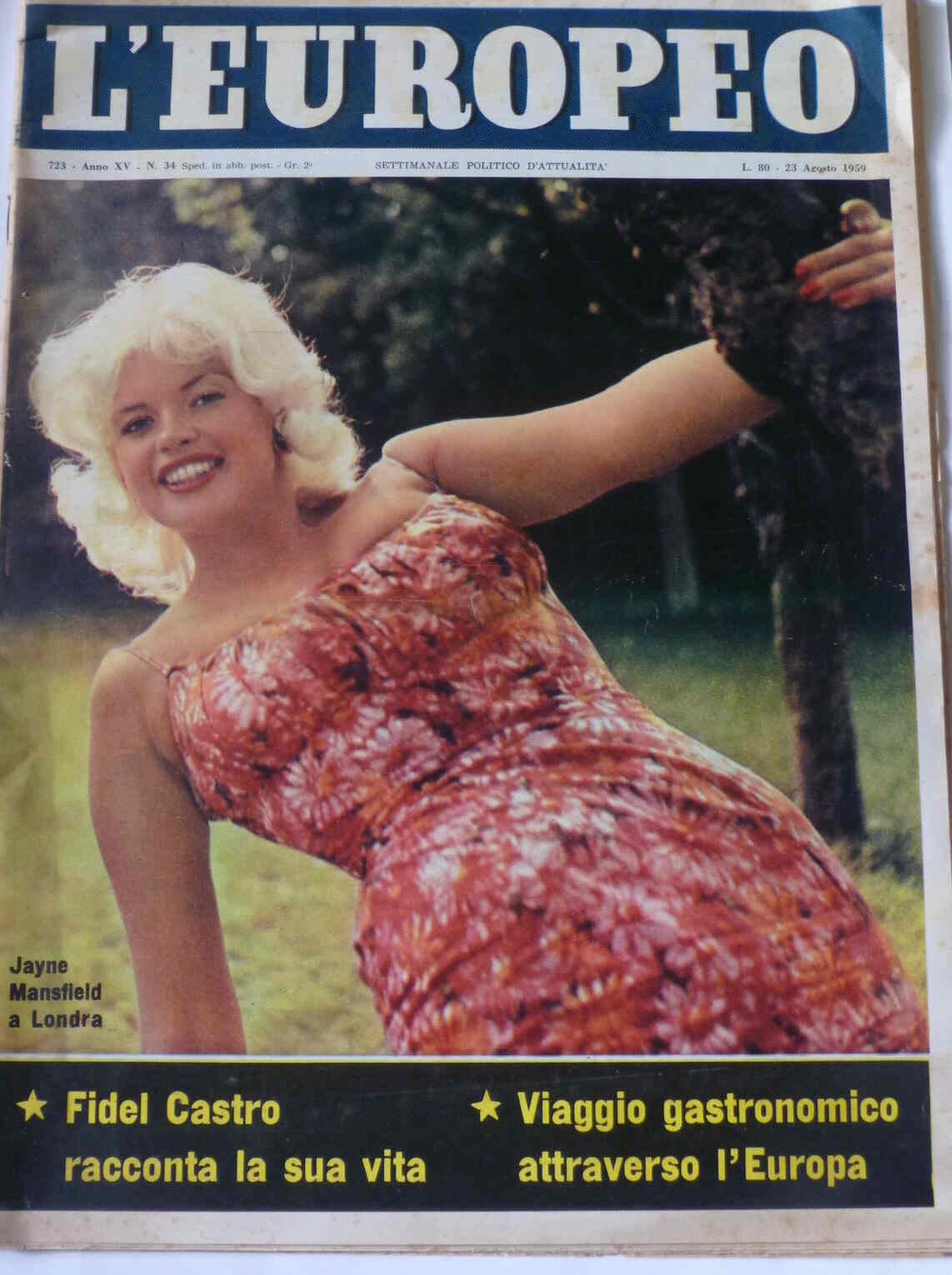 L EUROPEO magazine side cover Issue 34 23 August 1959